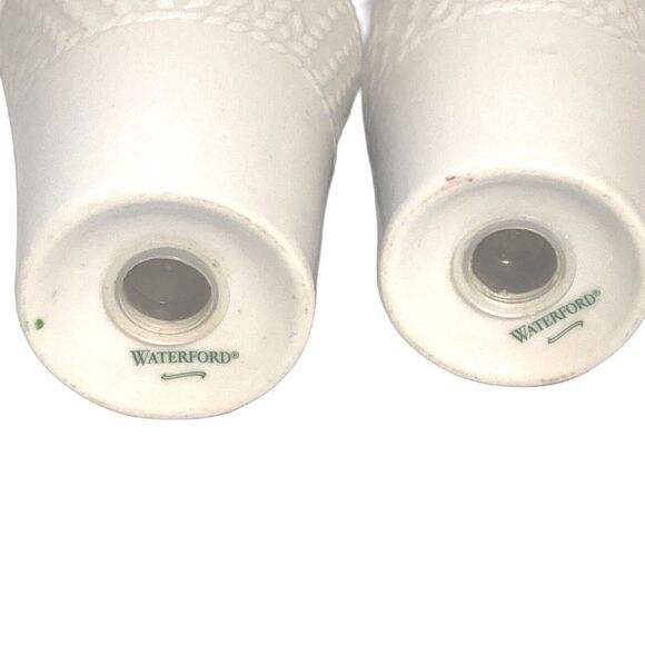 WATERFORD White Elegant Ceramic Salt and Pepper Shakers Basket Weave Design - Picture 7 of 10